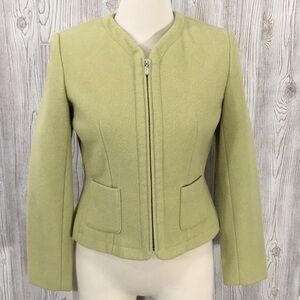 VINTAGE Chadwick’s Wool Mix Zip Blazer Size 4 Chartreuse Yellow Green